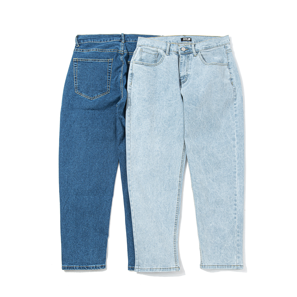 Urban City Boy上寬下窄 錐形修身牛仔長褲