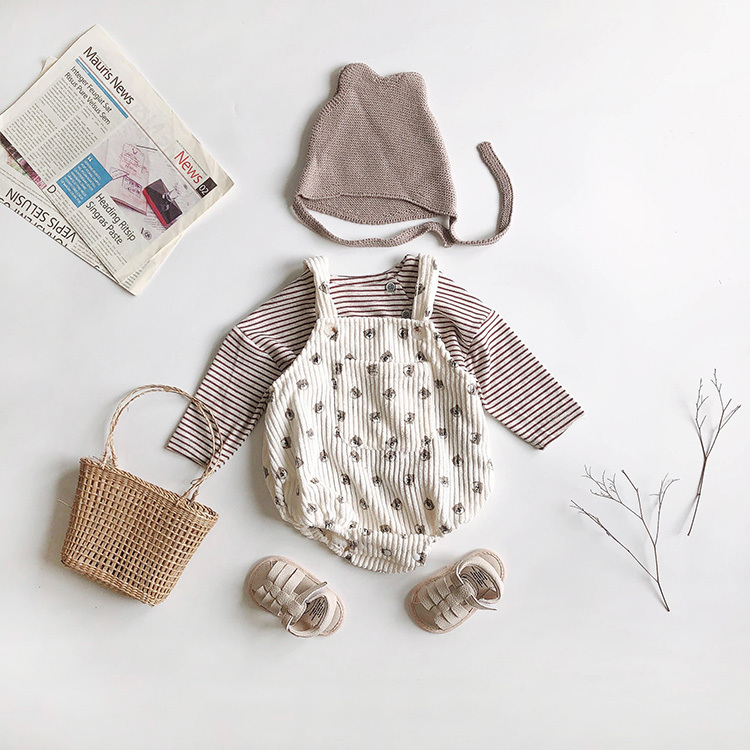 條紋側釦寶寶長Ｔ