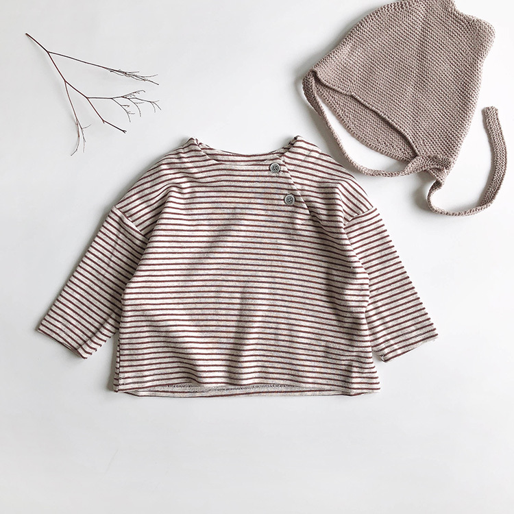 條紋側釦寶寶長Ｔ