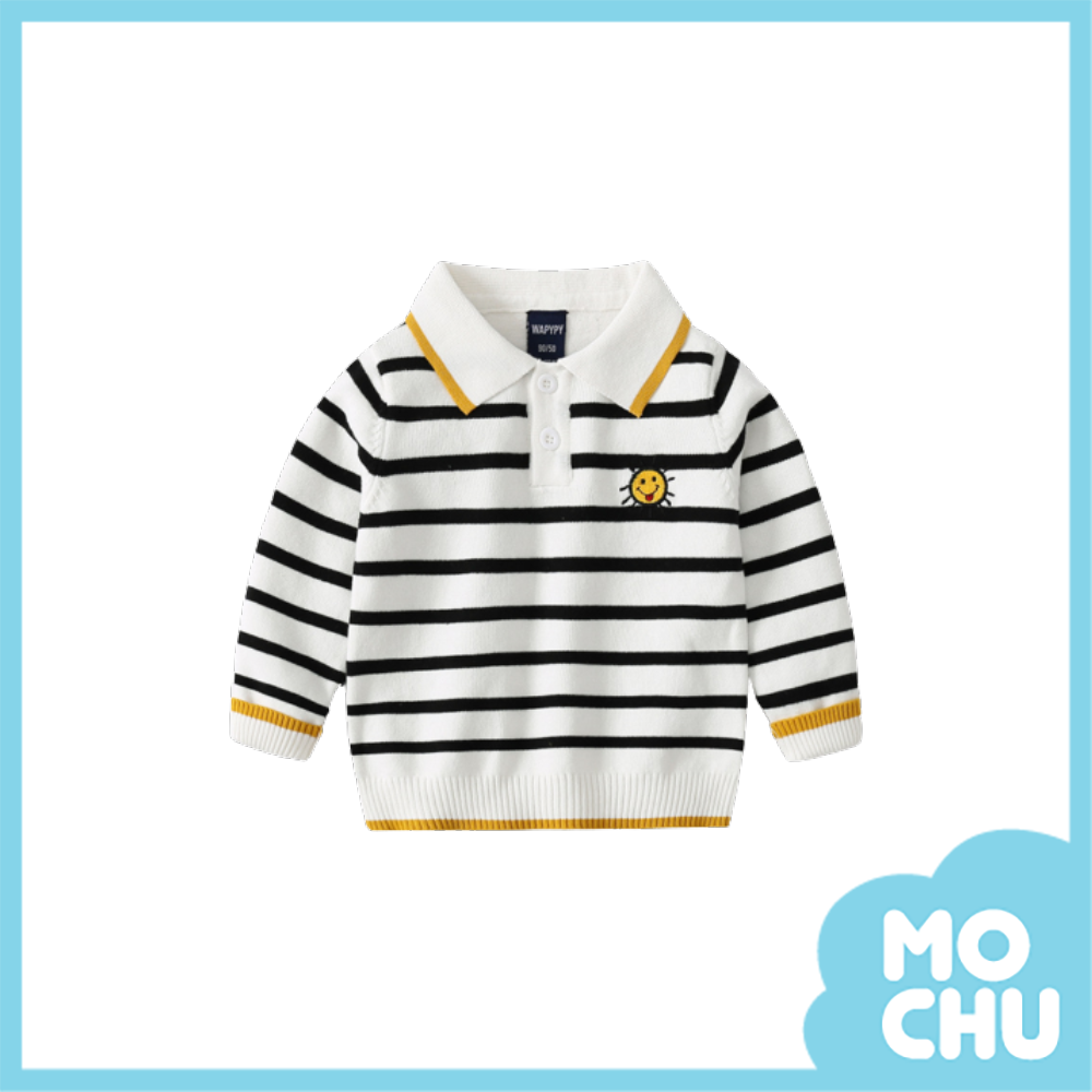 黑白條紋笑臉方領毛衣