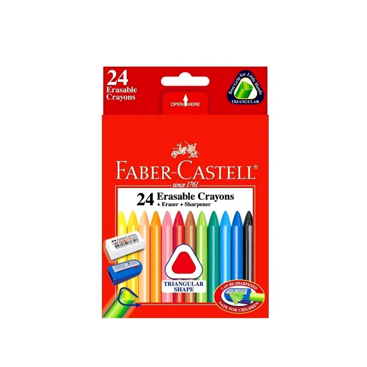 【FABER-CASTELL】三角擦擦蠟筆24色 (附橡皮擦+削筆器)