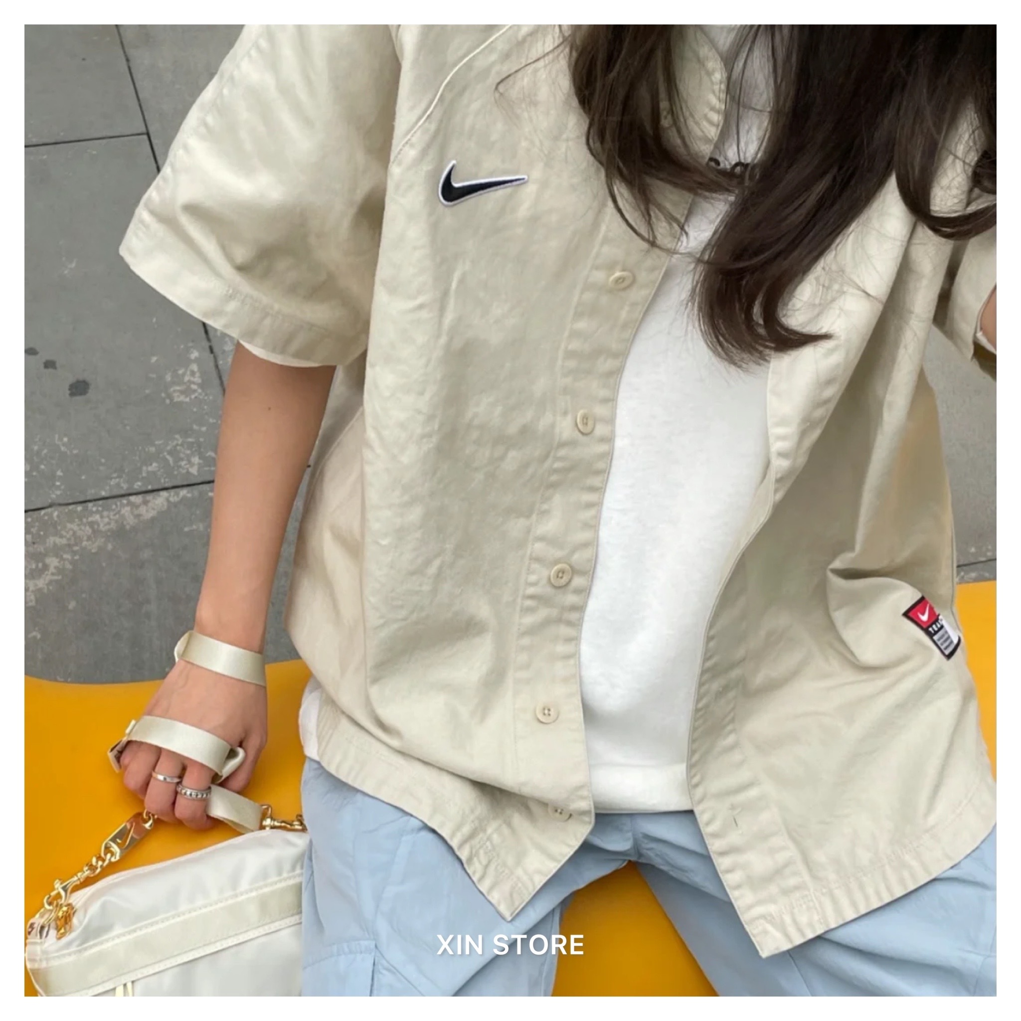 NIKE SB SKATE BASEBALL JERSEY 男女款重磅棒球襯衫亞麻色