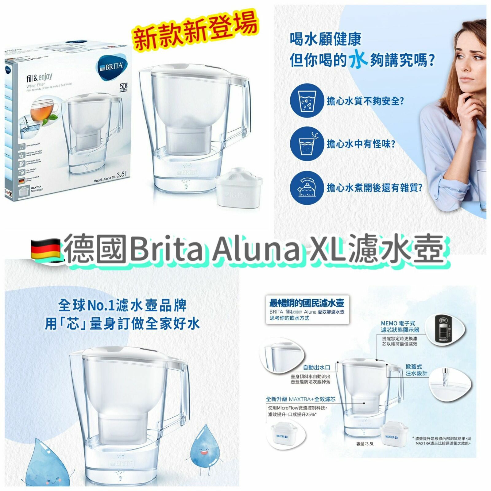 德國Brita Aluna XL濾水壺3.5L裝
