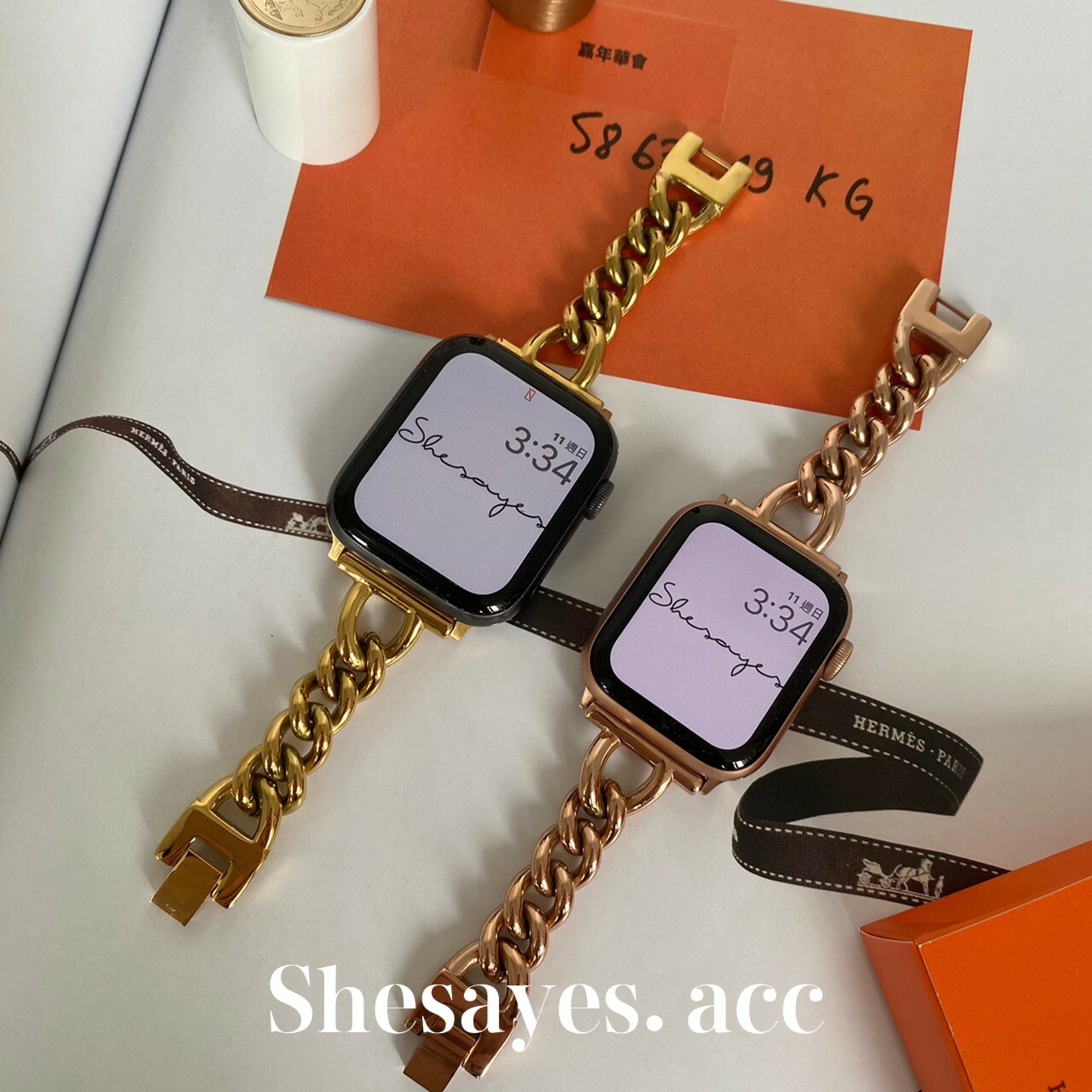 APPLE WATCH不鏽鋼細版鍊條錶帶[金色/玫瑰金]