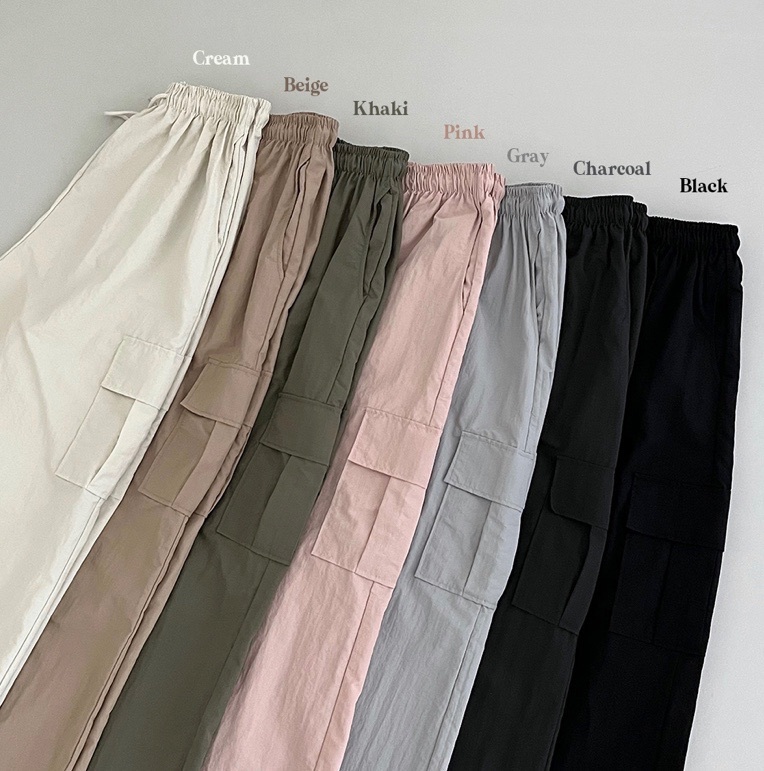 【優惠預訂】熱銷款！韓國尼龍工裝闊褲（7色）
