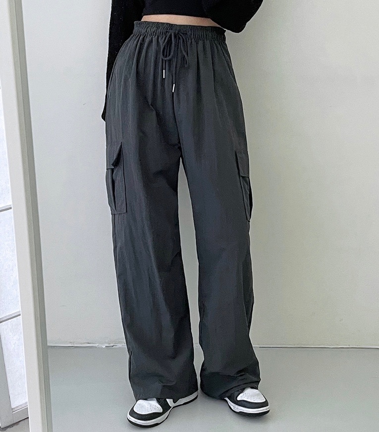 【瑕疵現貨】熱銷款！韓國尼龍工裝闊褲
