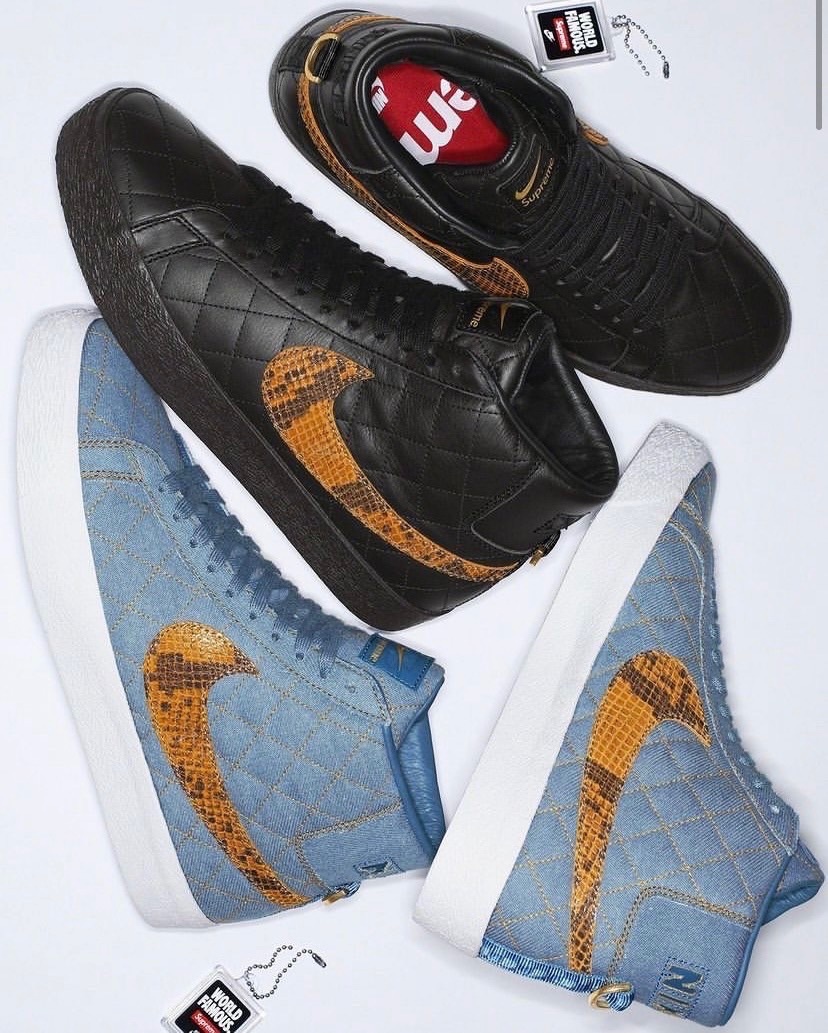Supreme x Nike SB Blazer Mid "Black " / " Industrial Blue " 黑色/牛仔