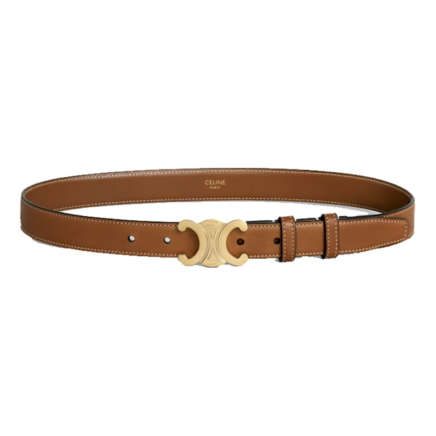 Celine Triomphe 棕色金釦皮帶 寬2.5cm