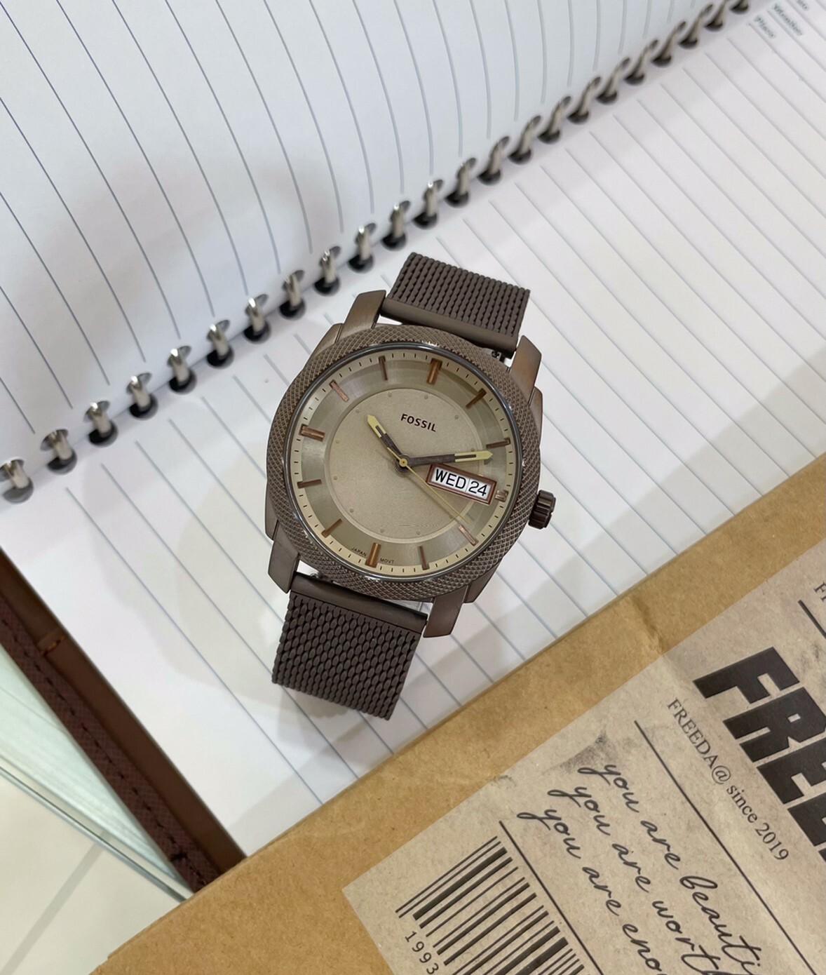 【Fossil】Mesh 美式霧面棕米蘭帶手錶 FS5936 42mm 現代鐘錶