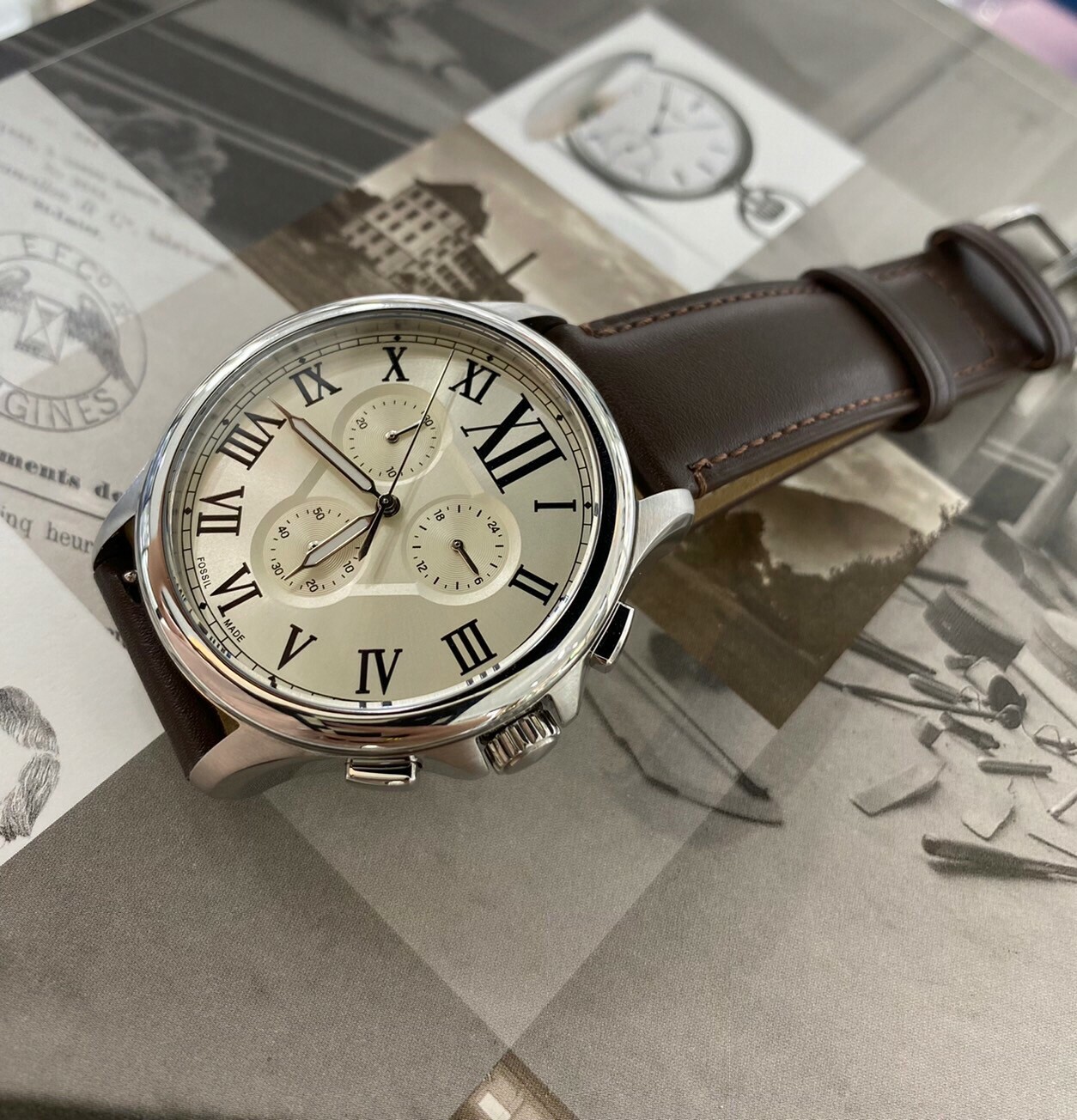 【Fossil】羅馬數字三眼男錶 FS5638 44mm 現代鐘錶