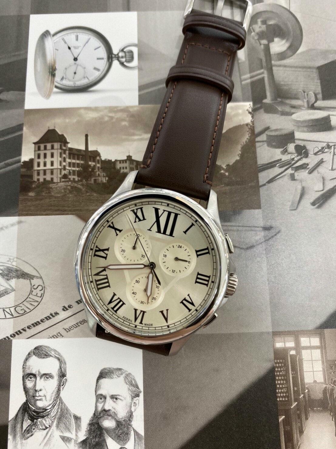 【Fossil】羅馬數字三眼男錶 FS5638 44mm 現代鐘錶