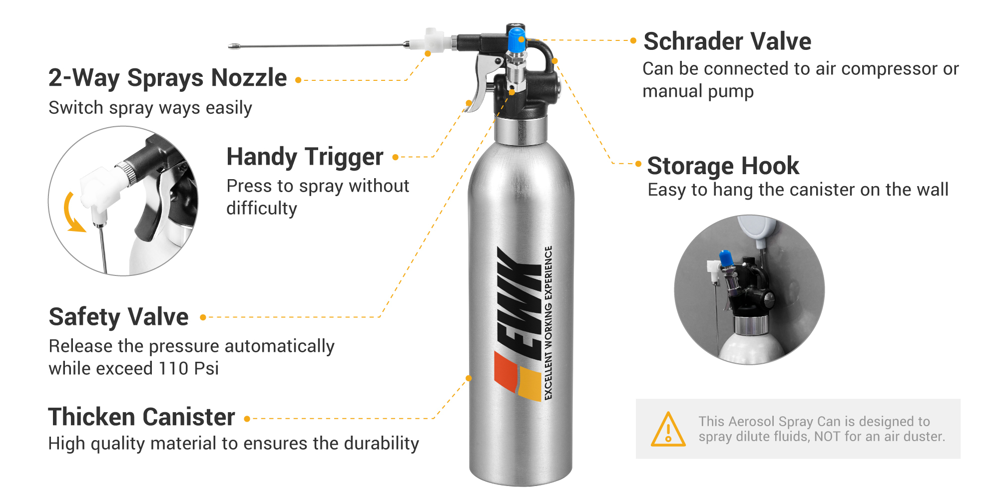 Refillable Compressed Air Spray Can with Nozzles EWK