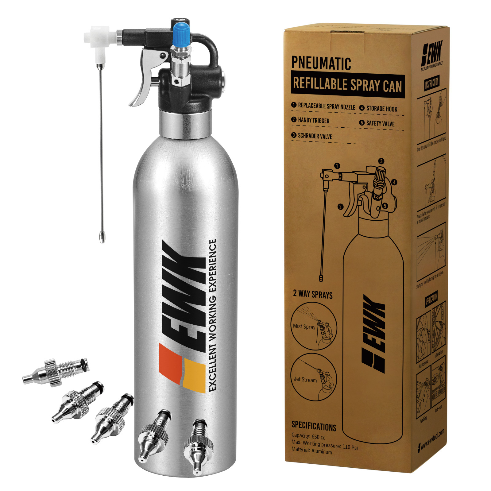 Refillable Compressed Air Spray Can with Nozzles EWK