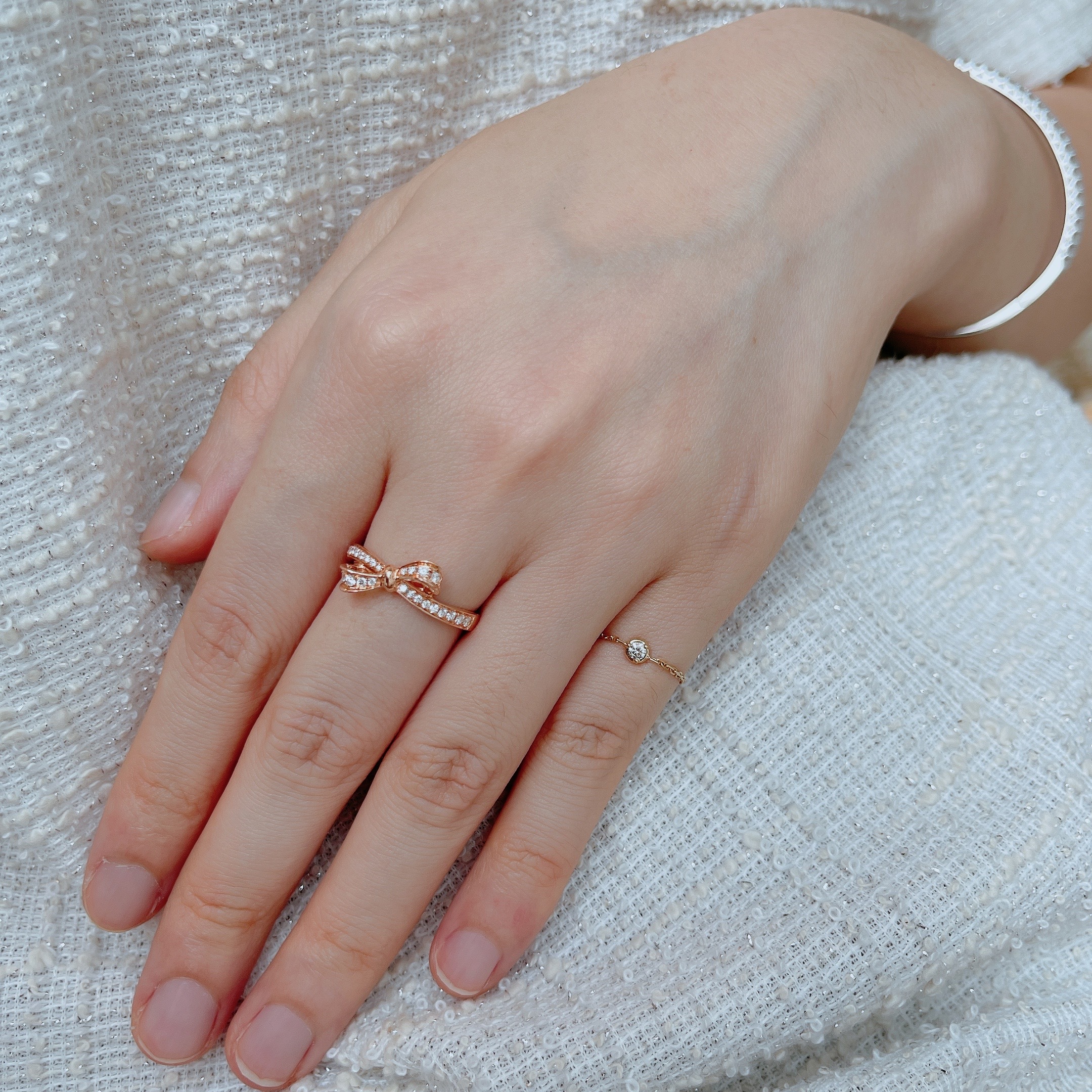 18K金鏈條鑽石戒指-水滴形