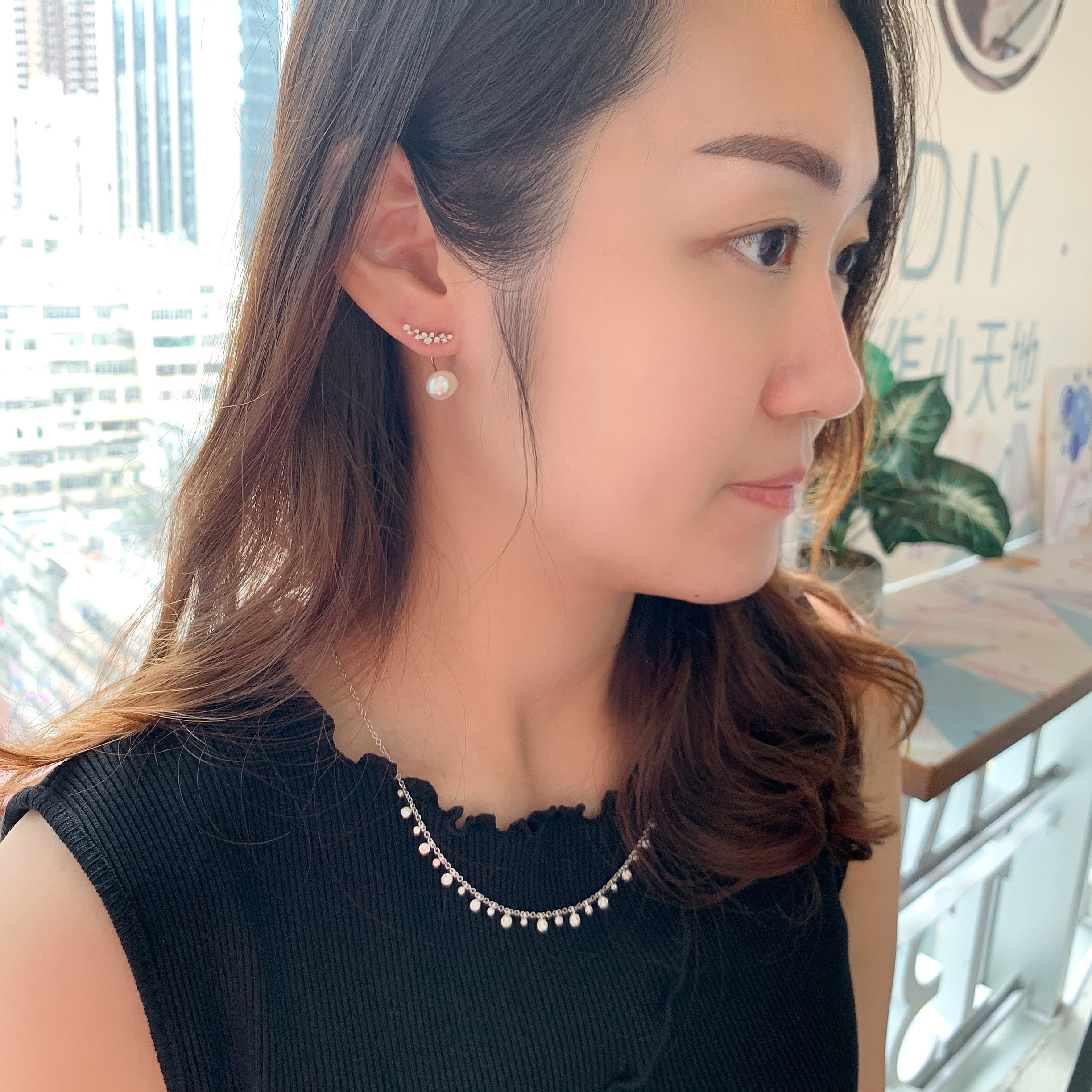 18K金泡泡鑽石鎖骨鏈