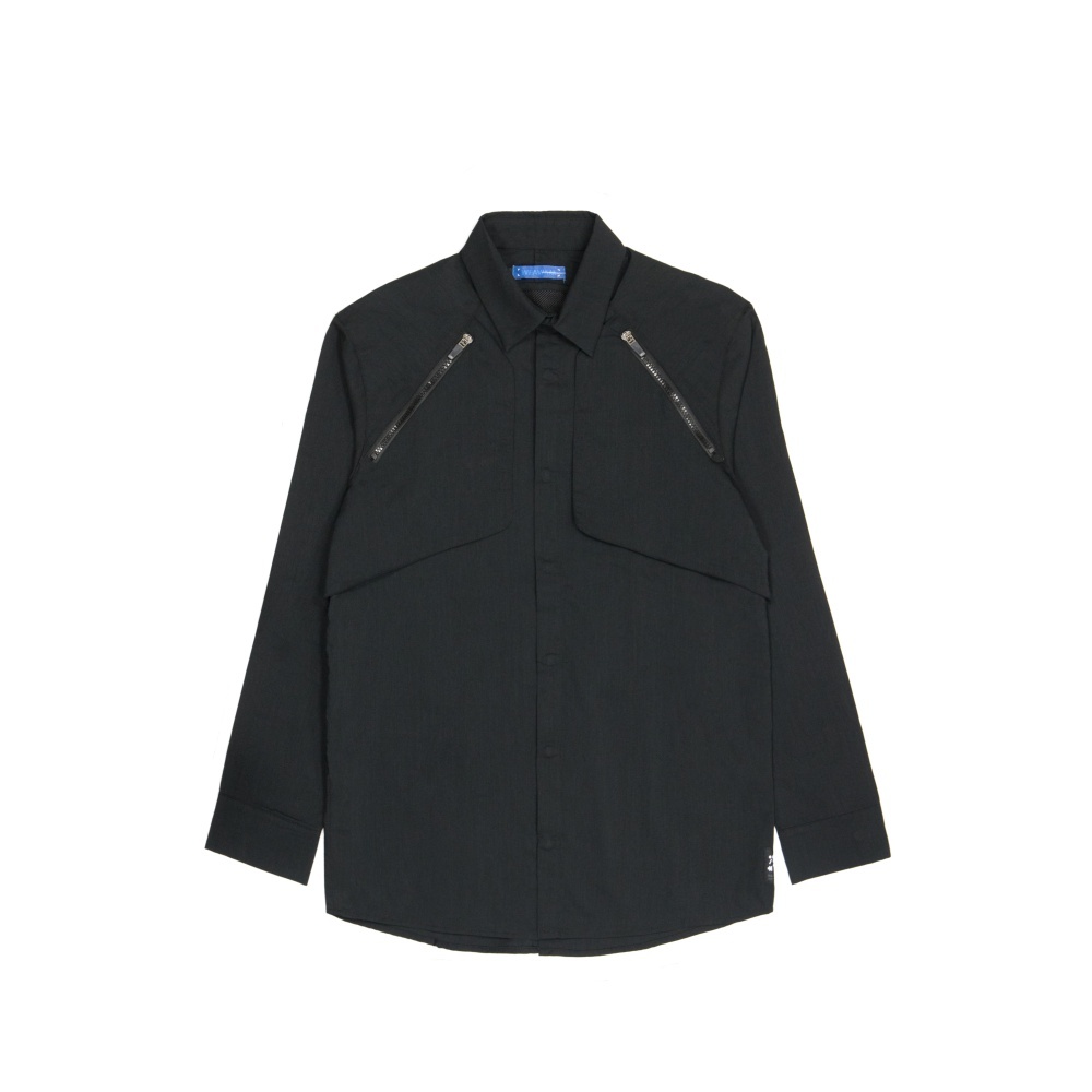 後活片透氣長袖襯衫-黑