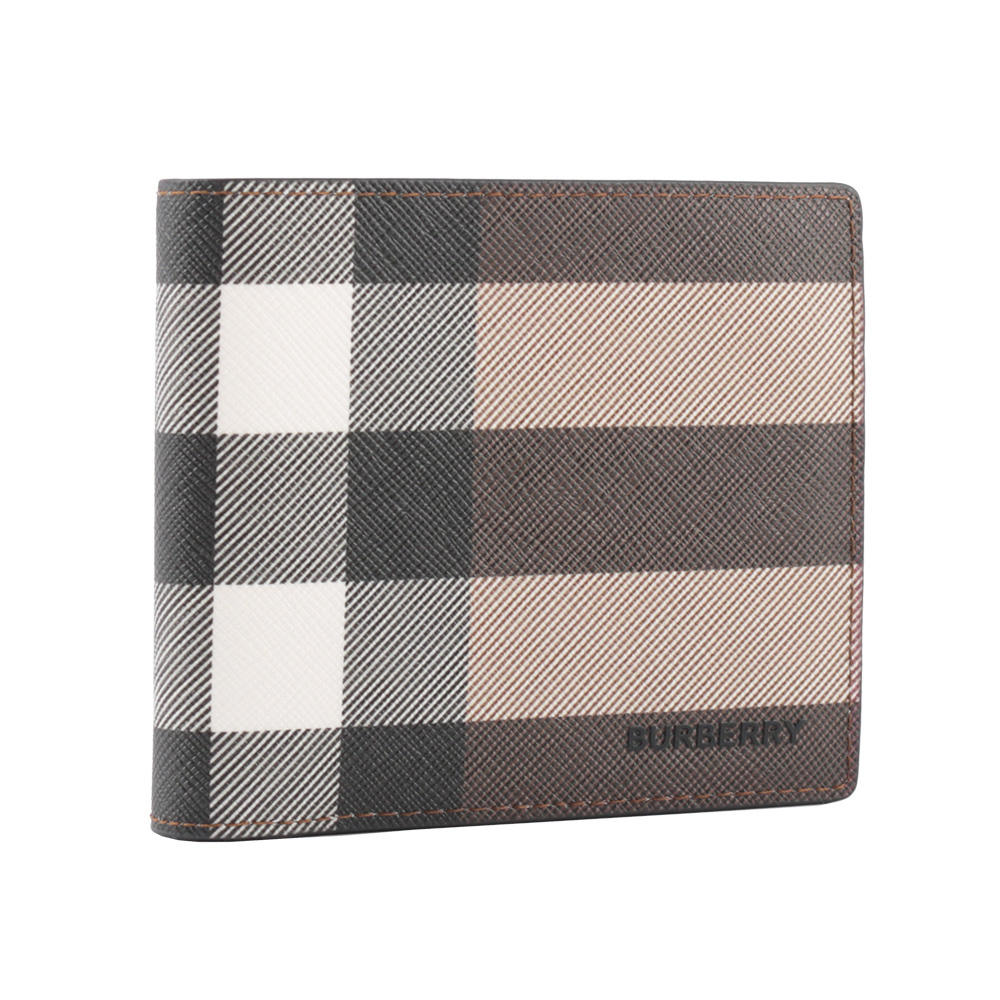 【BURBERRY】環保帆布格紋8卡對開短夾(暗樺木棕色)