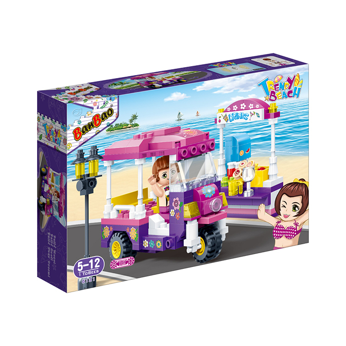 《 BanBao 邦寶積木 》沙灘女孩系列-嘟嘟車(迴力)