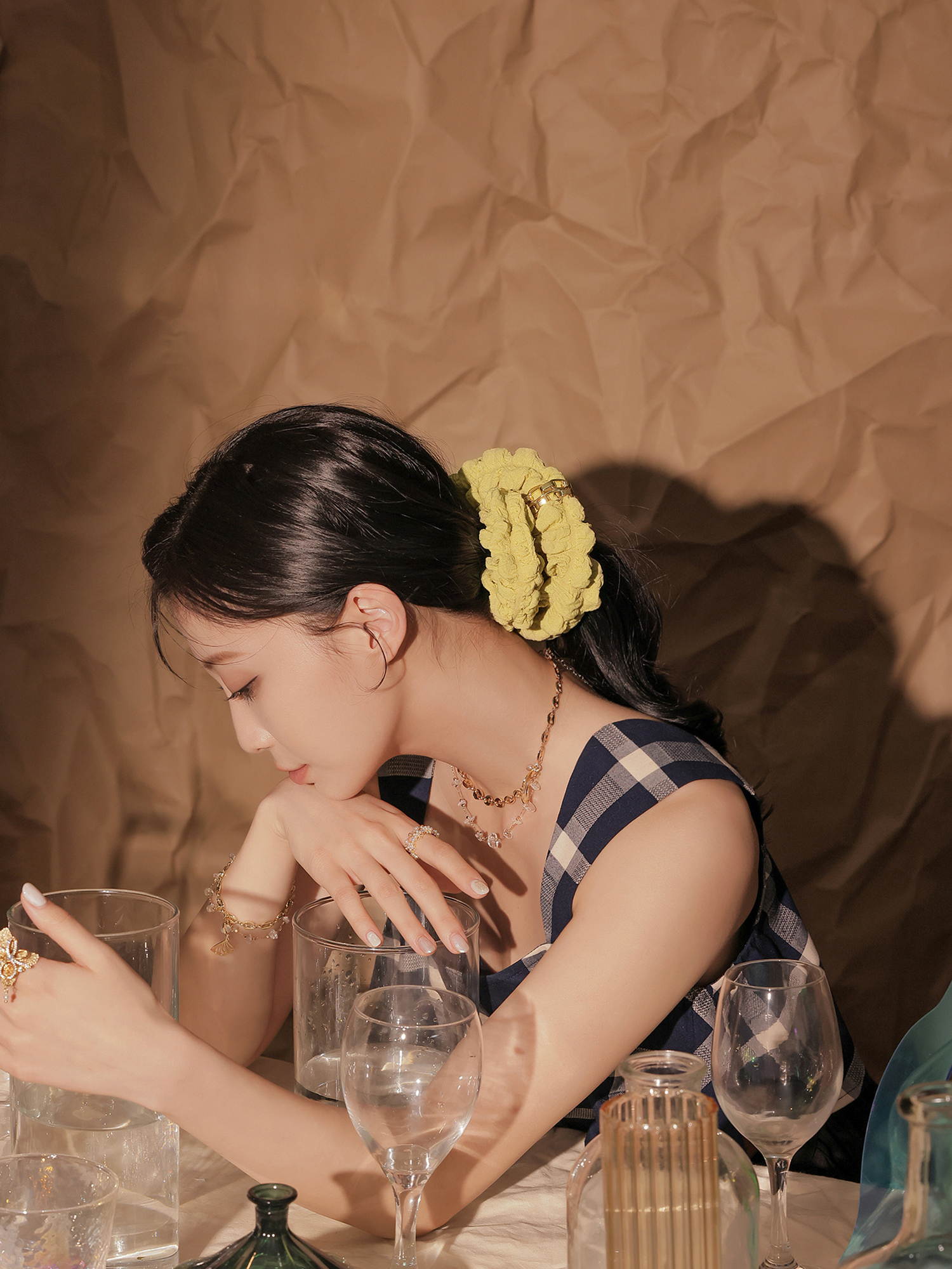 午安麥里。MUCHAT手作14KGP鍊條抓皺大腸圈(綠)