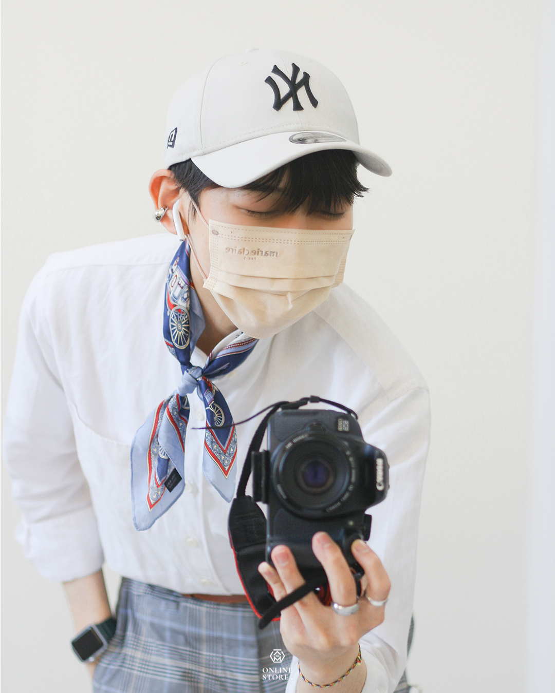 New Era 9Forty Cap NY 米白底 黑Logo棒球帽