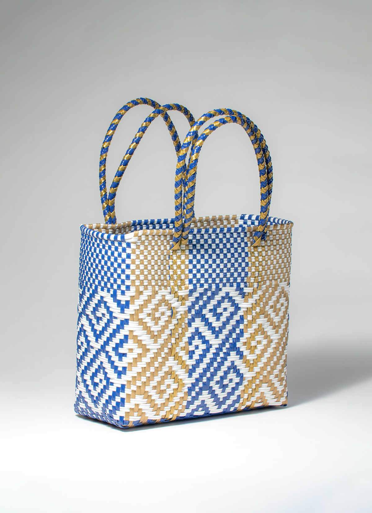 墨西哥環保手工編織MERCADO包-2299WB-25X25cm-藍金混色