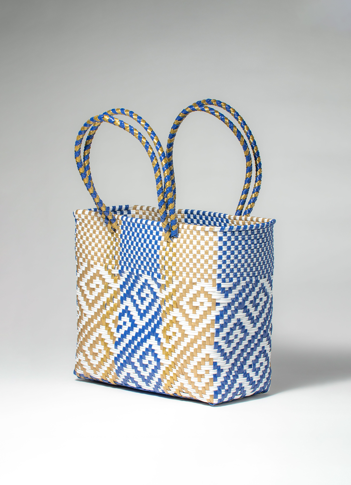 墨西哥環保手工編織MERCADO包-2299WB-25X25cm-藍金混色