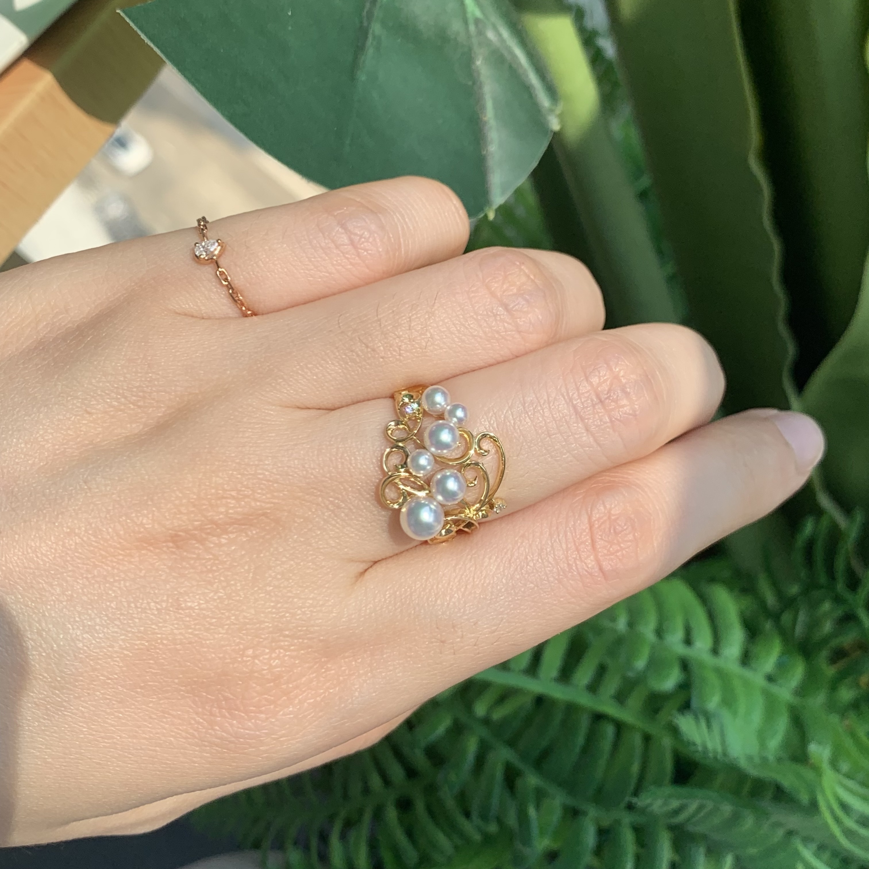 彩凜珠設計系列 - 18K金日本Baby Akoya珍珠鑽石戒指