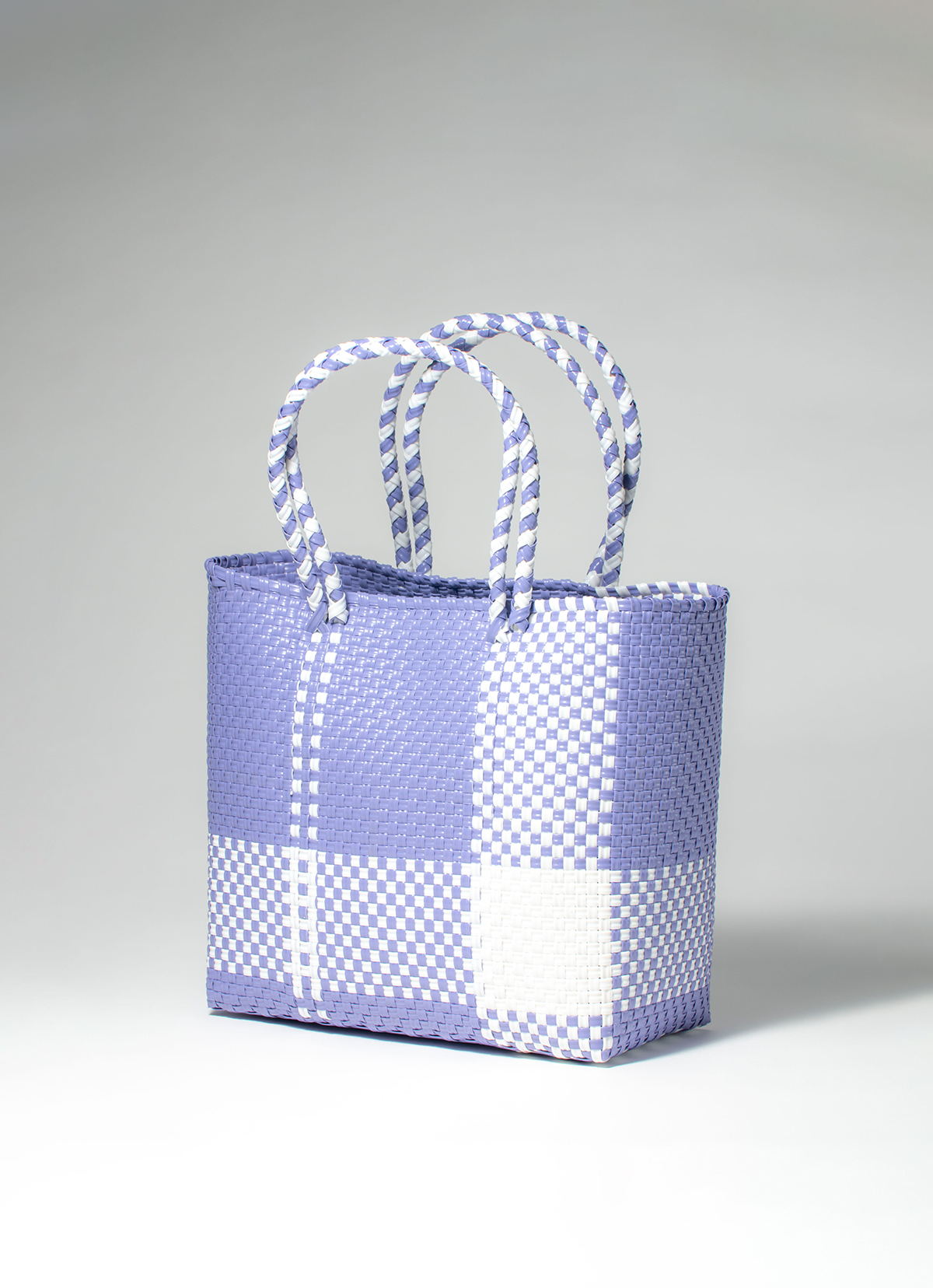 墨西哥環保手工編織MERCADO包-2299WB-25X25cm-白紫色格紋