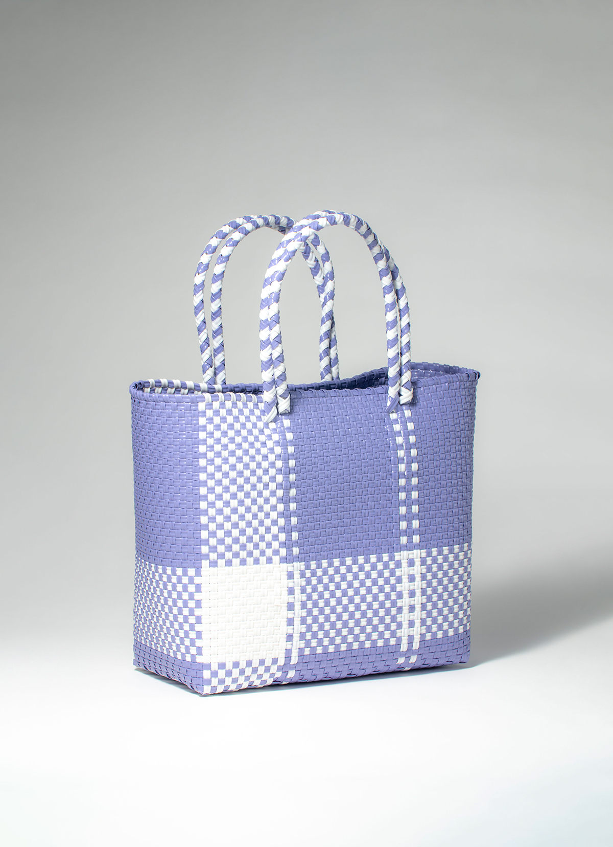 墨西哥環保手工編織MERCADO包-2299WB-25X25cm-白紫色格紋