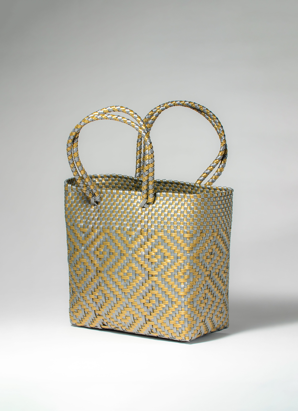 墨西哥環保手工編織MERCADO包-2299WB-25X25cm-灰金菱紋