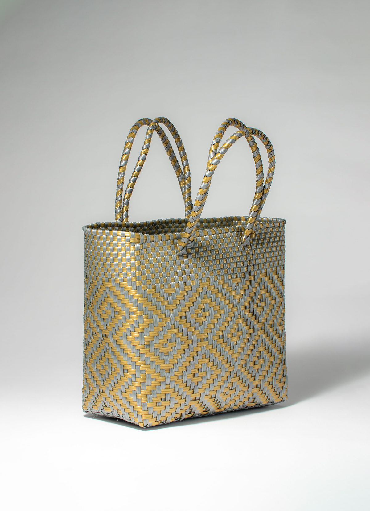 墨西哥環保手工編織MERCADO包-2299WB-25X25cm-灰金菱紋