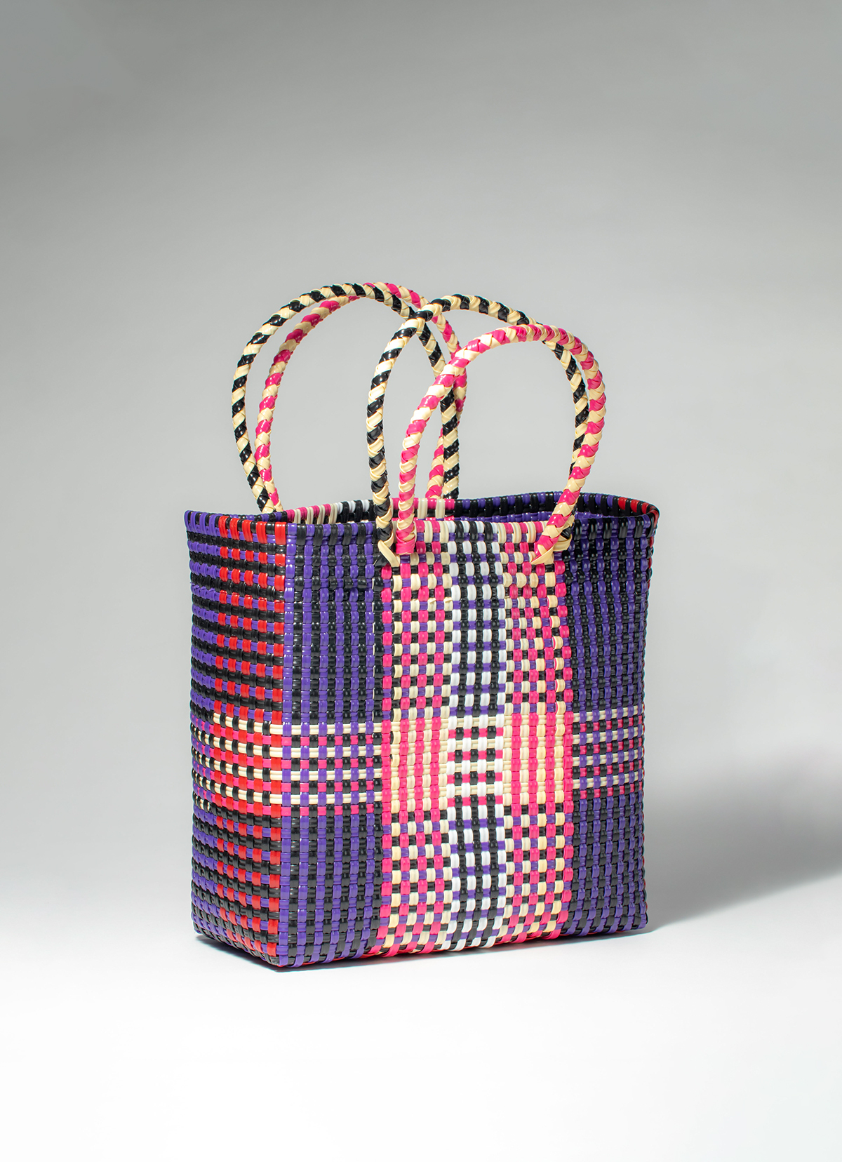 墨西哥環保手工編織MERCADO包-2299WB-25X25cm-白紫紅條紋