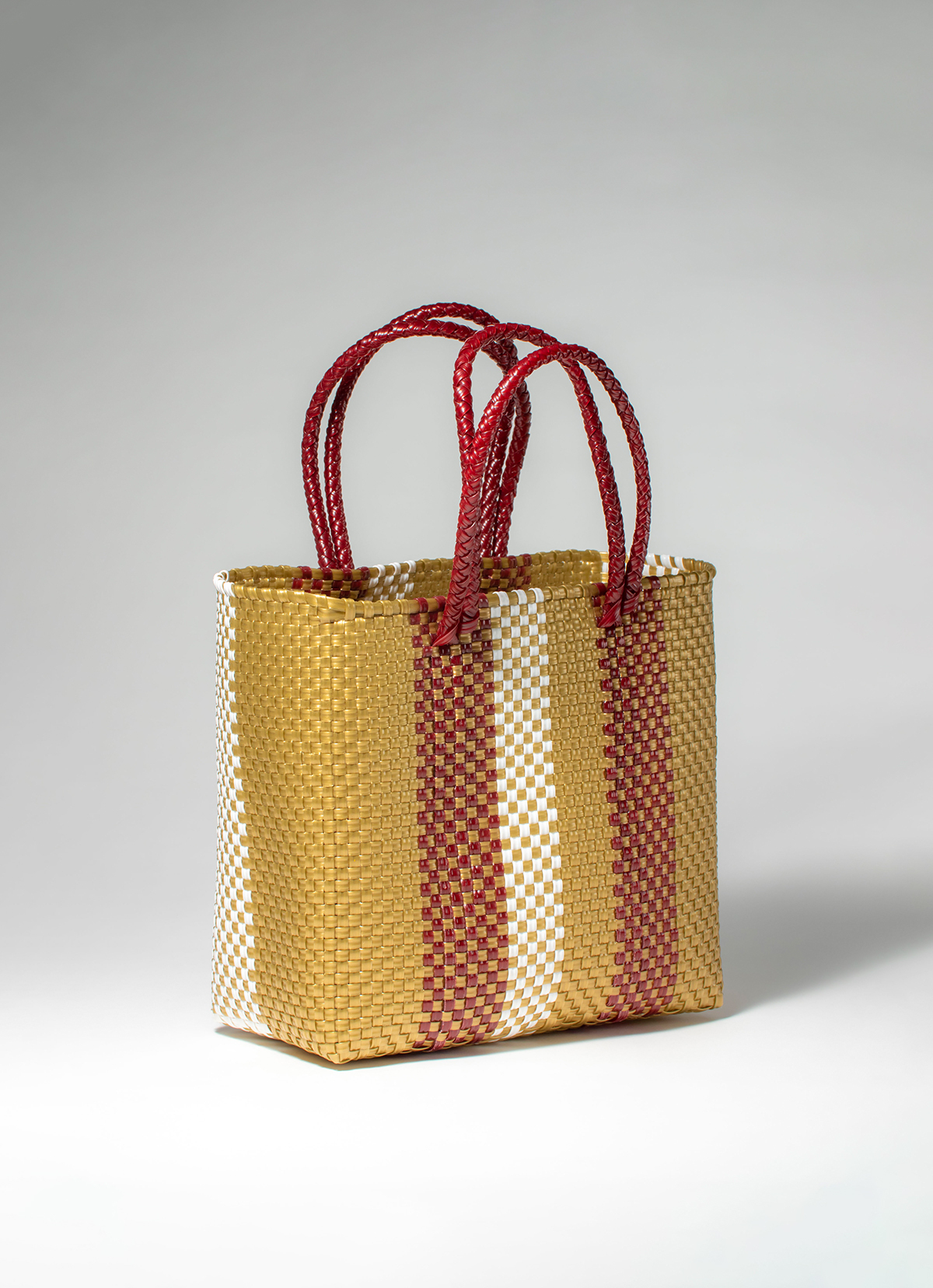 墨西哥環保手工編織MERCADO包-2299WB-25X25cm-紅金條紋