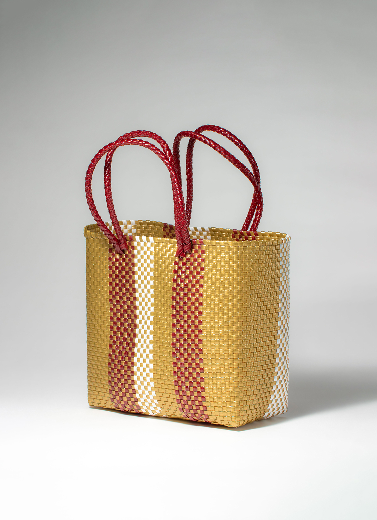 墨西哥環保手工編織MERCADO包-2299WB-25X25cm-紅金條紋