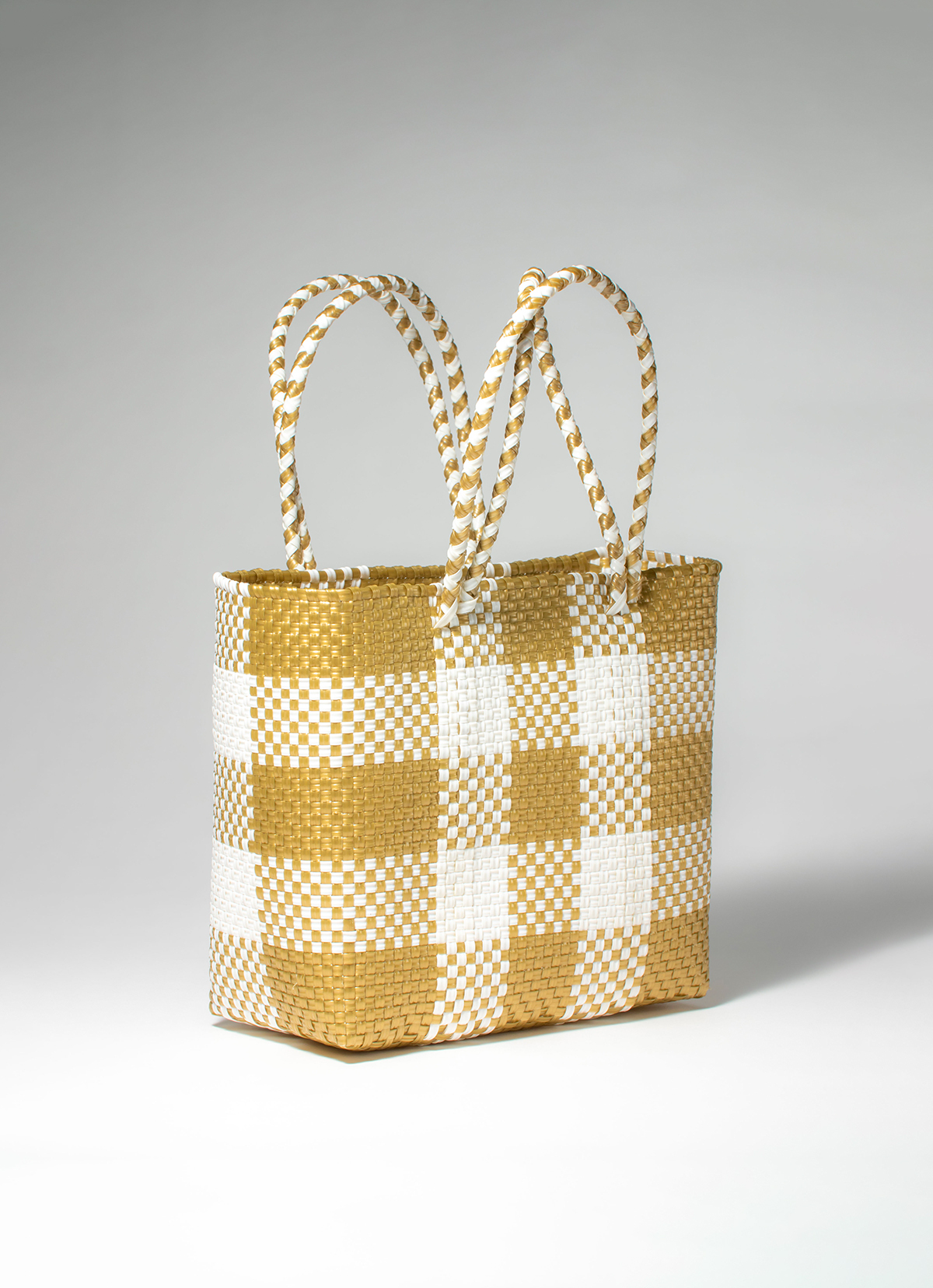 墨西哥環保手工編織MERCADO包-2299WB-25X25cm-白金格紋