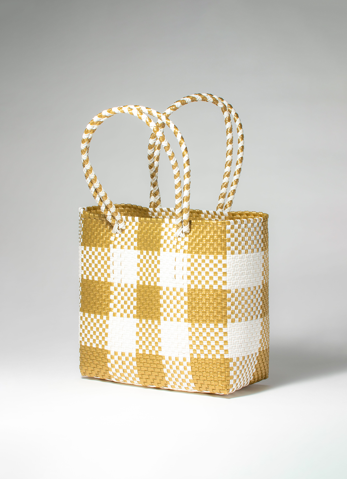 墨西哥環保手工編織MERCADO包-2299WB-25X25cm-白金格紋