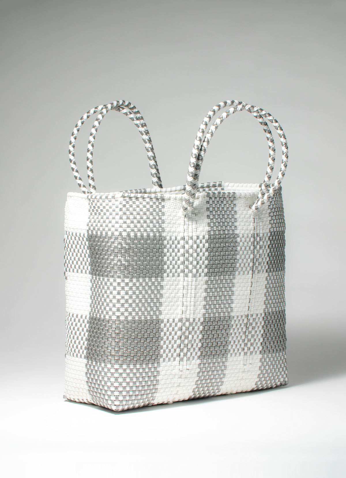 墨西哥環保手工編織MERCADO包-2298WB-31X28cm-灰白格紋