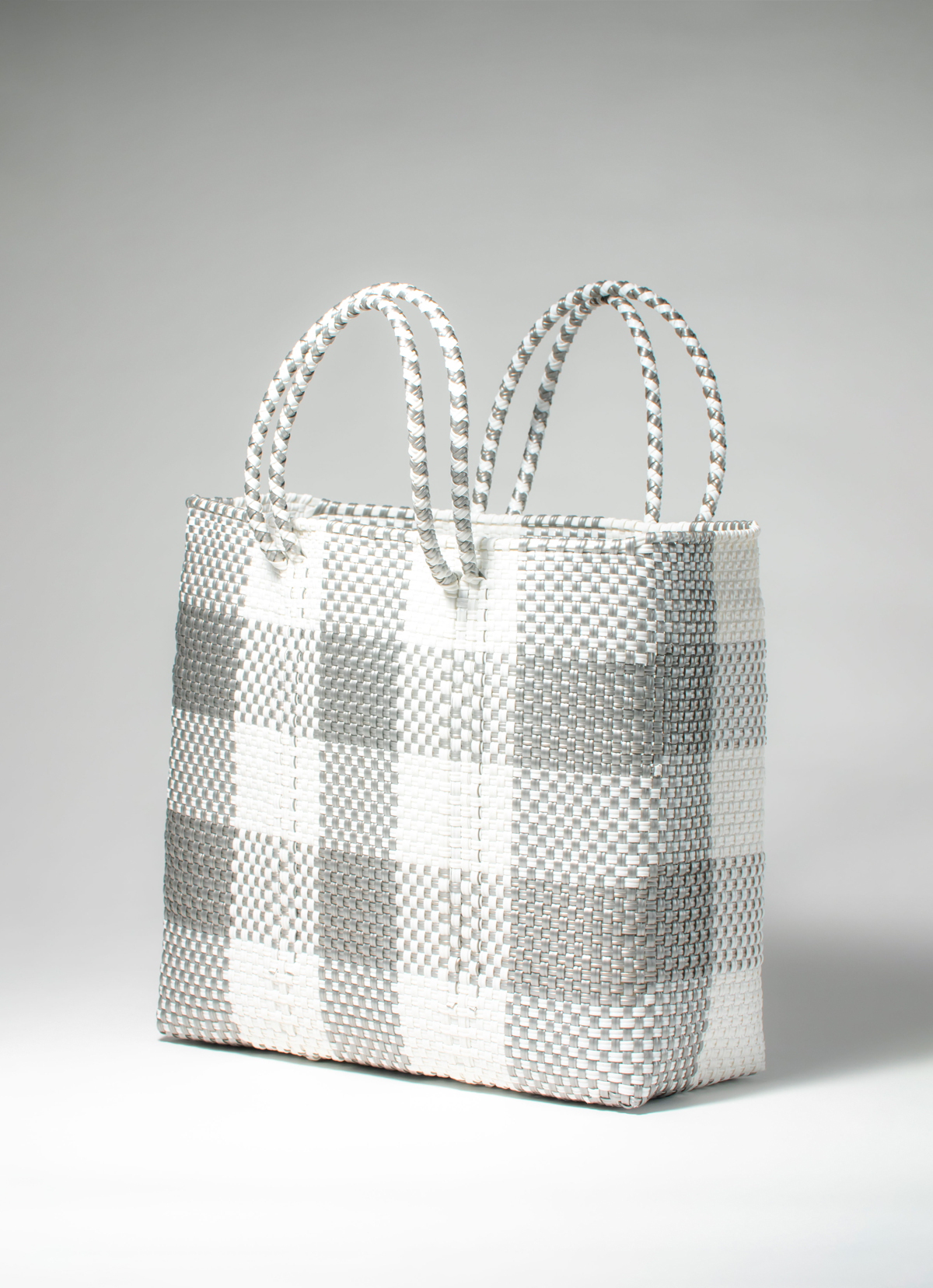 墨西哥環保手工編織MERCADO包-2298WB-31X28cm-灰白格紋