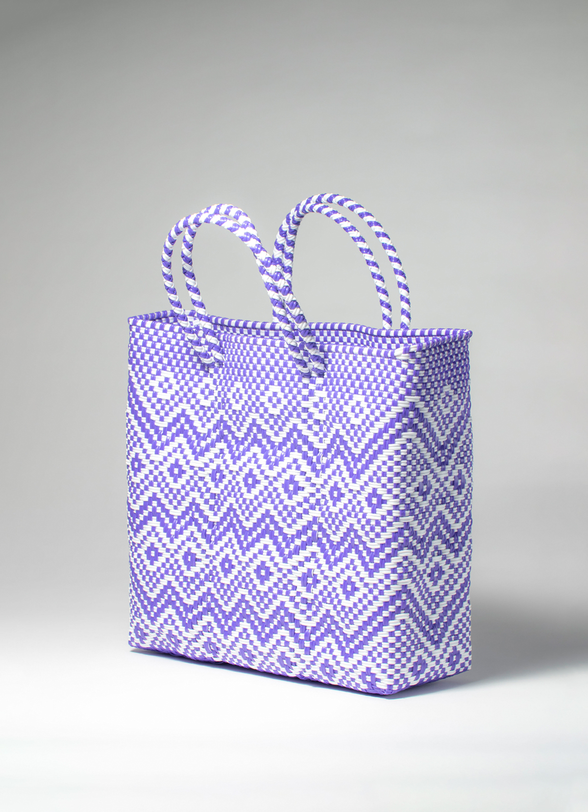 墨西哥環保手工編織MERCADO包-2298WB-31X28cm-白紫波浪紋