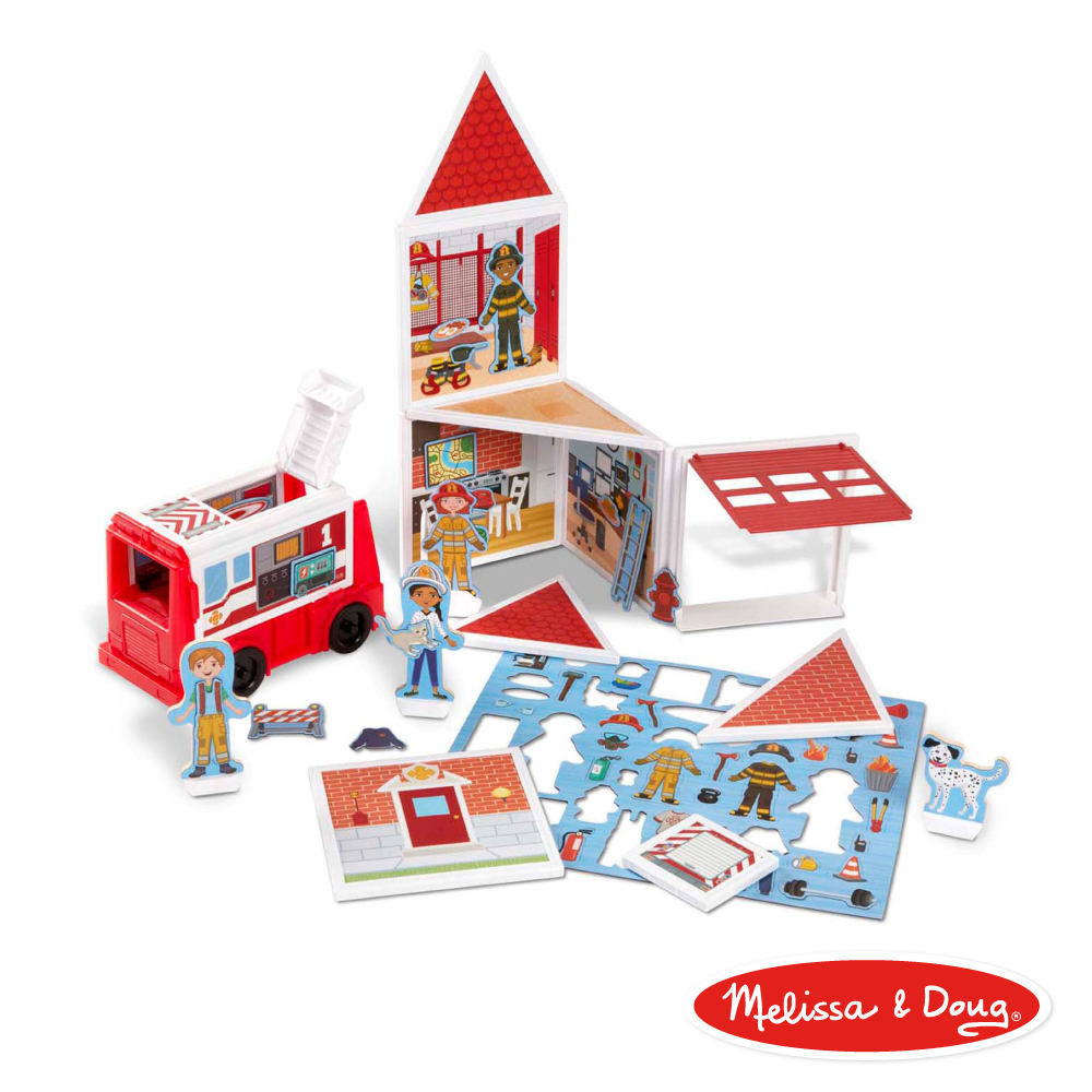 《 美國 Melissa & Doug 》磁力建構娃娃屋,消防局