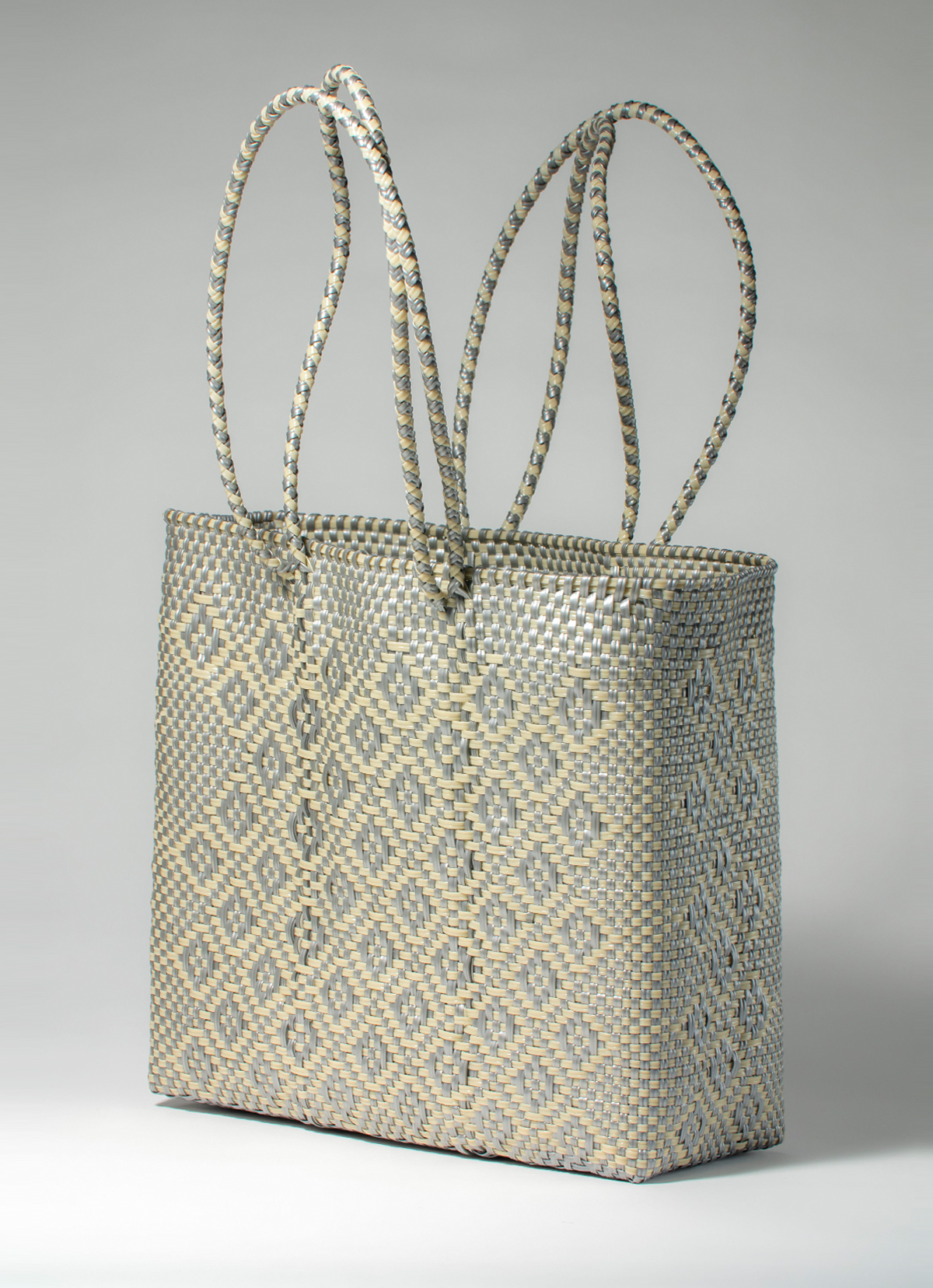 墨西哥環保手工編織MERCADO包-2296WB-34X33cm-白金鑽型格紋