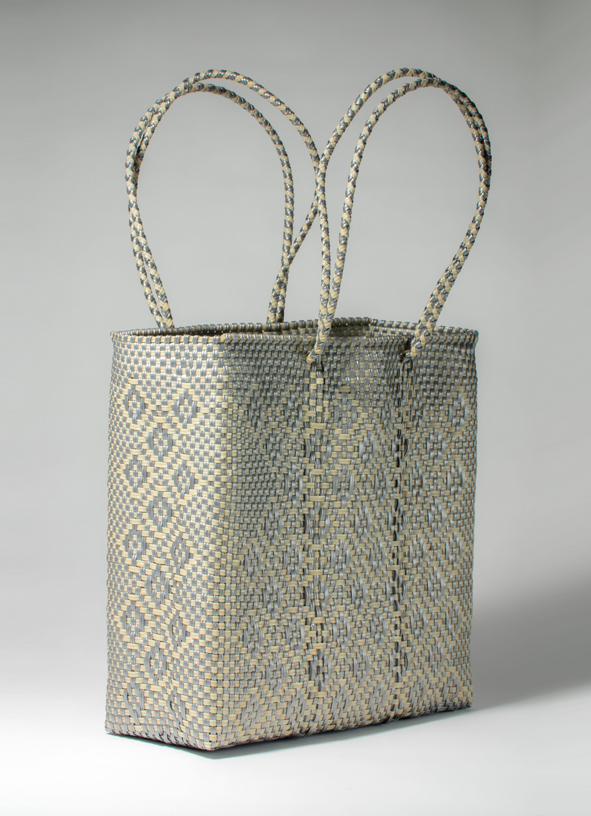 墨西哥環保手工編織MERCADO包-2296WB-34X33cm-白金鑽型格紋
