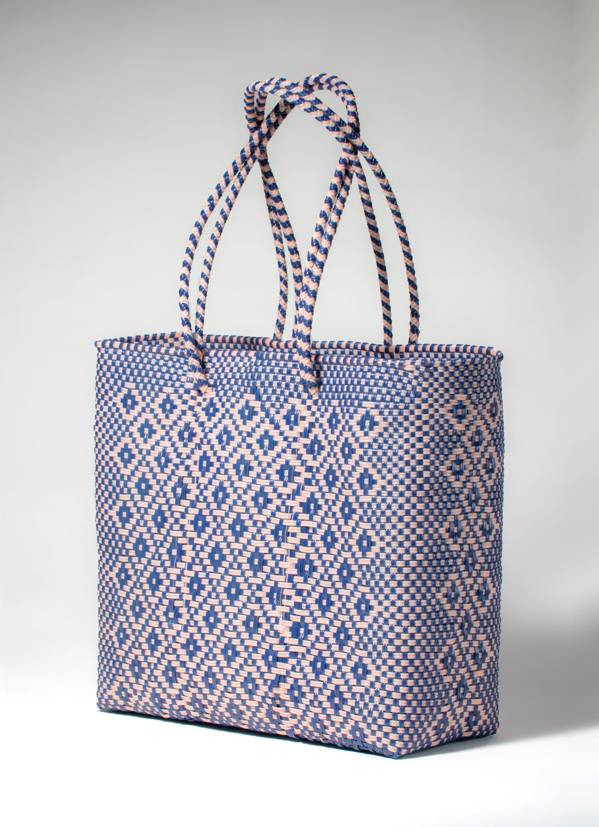 墨西哥環保手工編織MERCADO包-2296WB-34X33cm-藍橘格紋