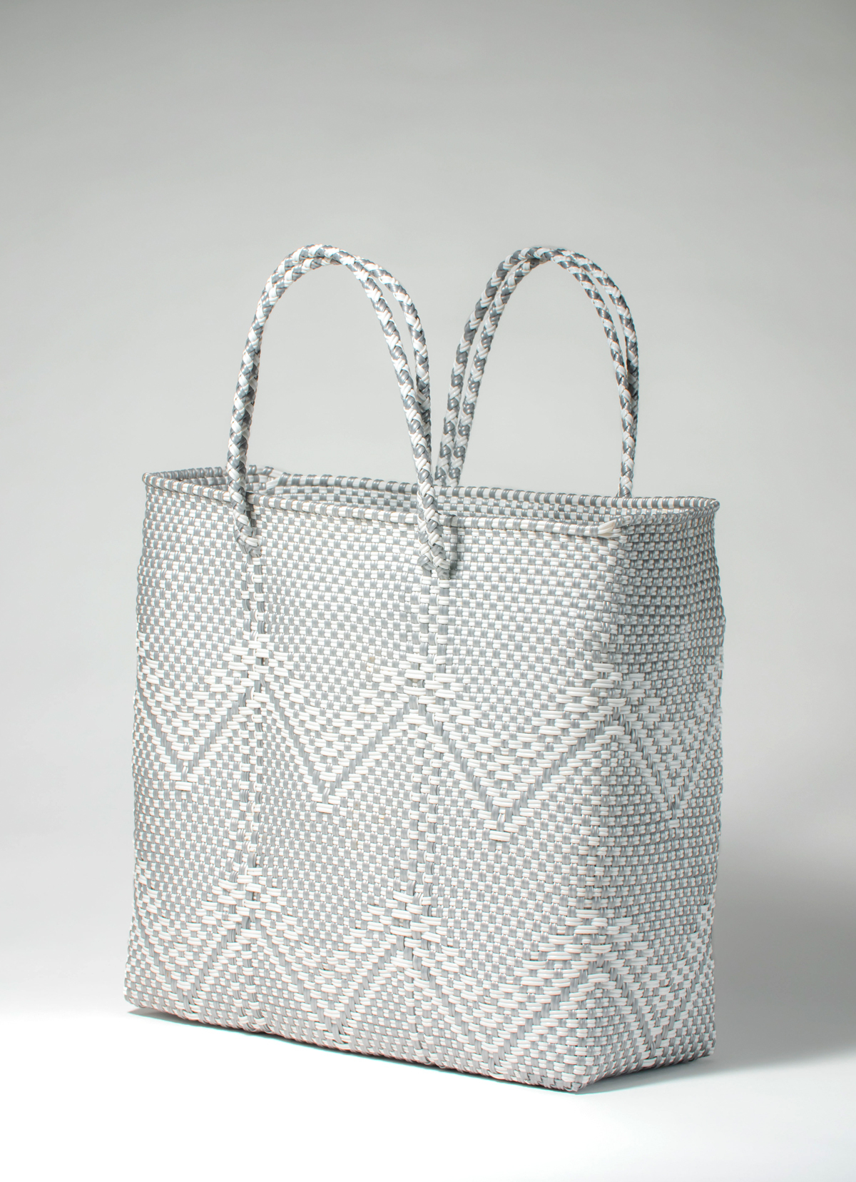 墨西哥環保手工編織MERCADO包-2296WB-34X33cm-灰白波浪紋