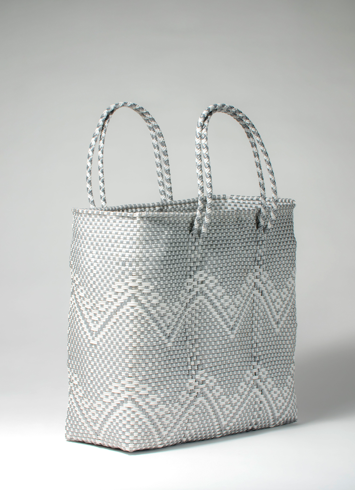 墨西哥環保手工編織MERCADO包-2296WB-34X33cm-灰白波浪紋