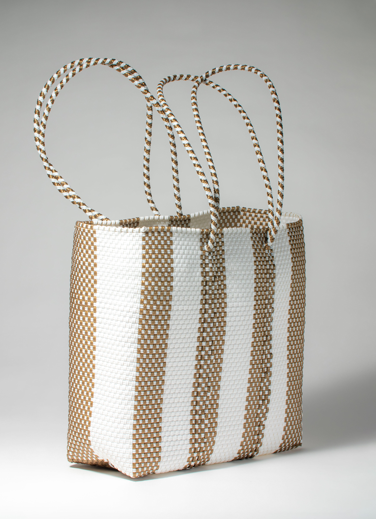 墨西哥環保手工編織MERCADO包-2296WB-34X33cm-白金條紋