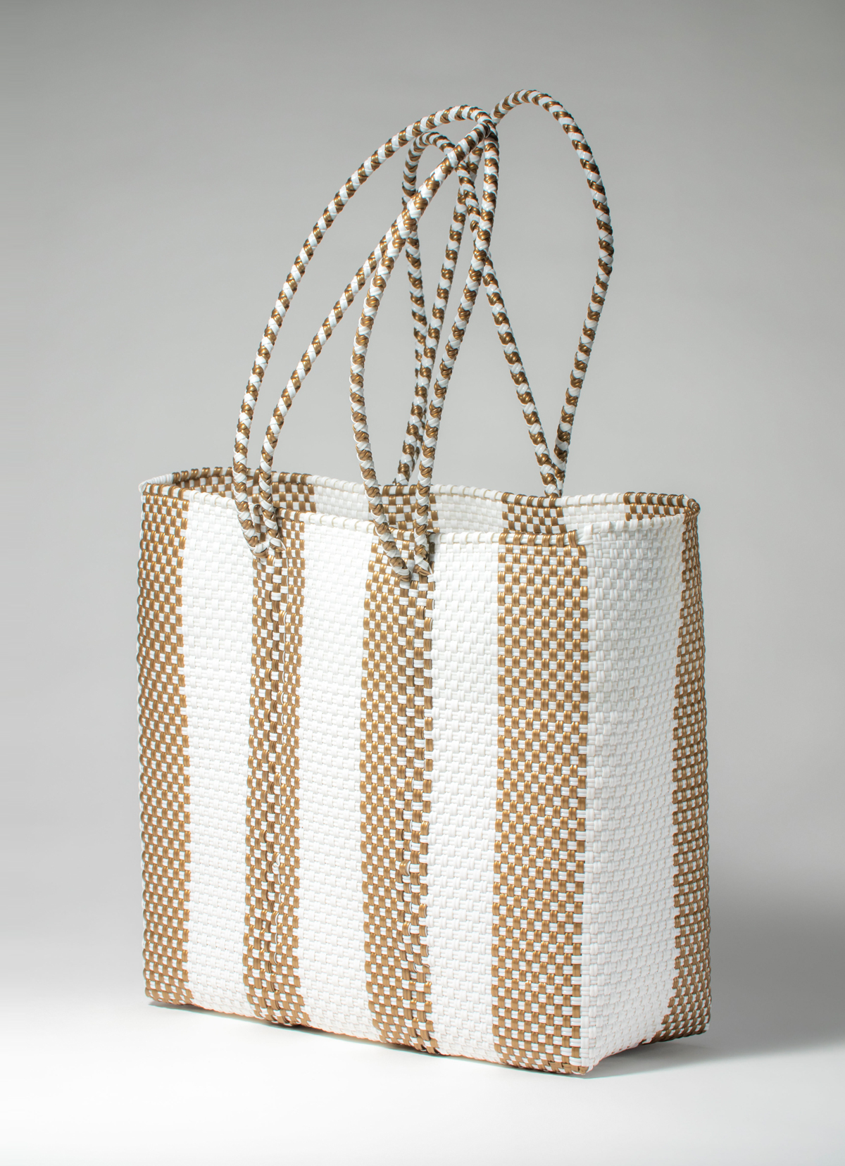 墨西哥環保手工編織MERCADO包-2296WB-34X33cm-白金條紋