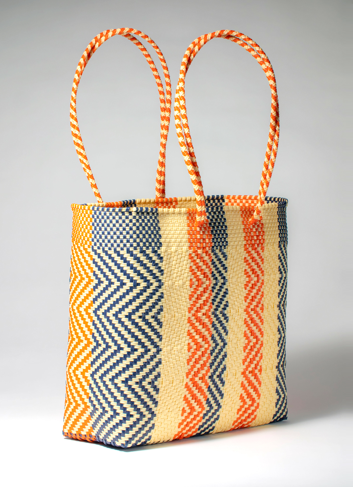 墨西哥環保手工編織MERCADO包-2296WB-34X33cm-紅白藍錯落紋