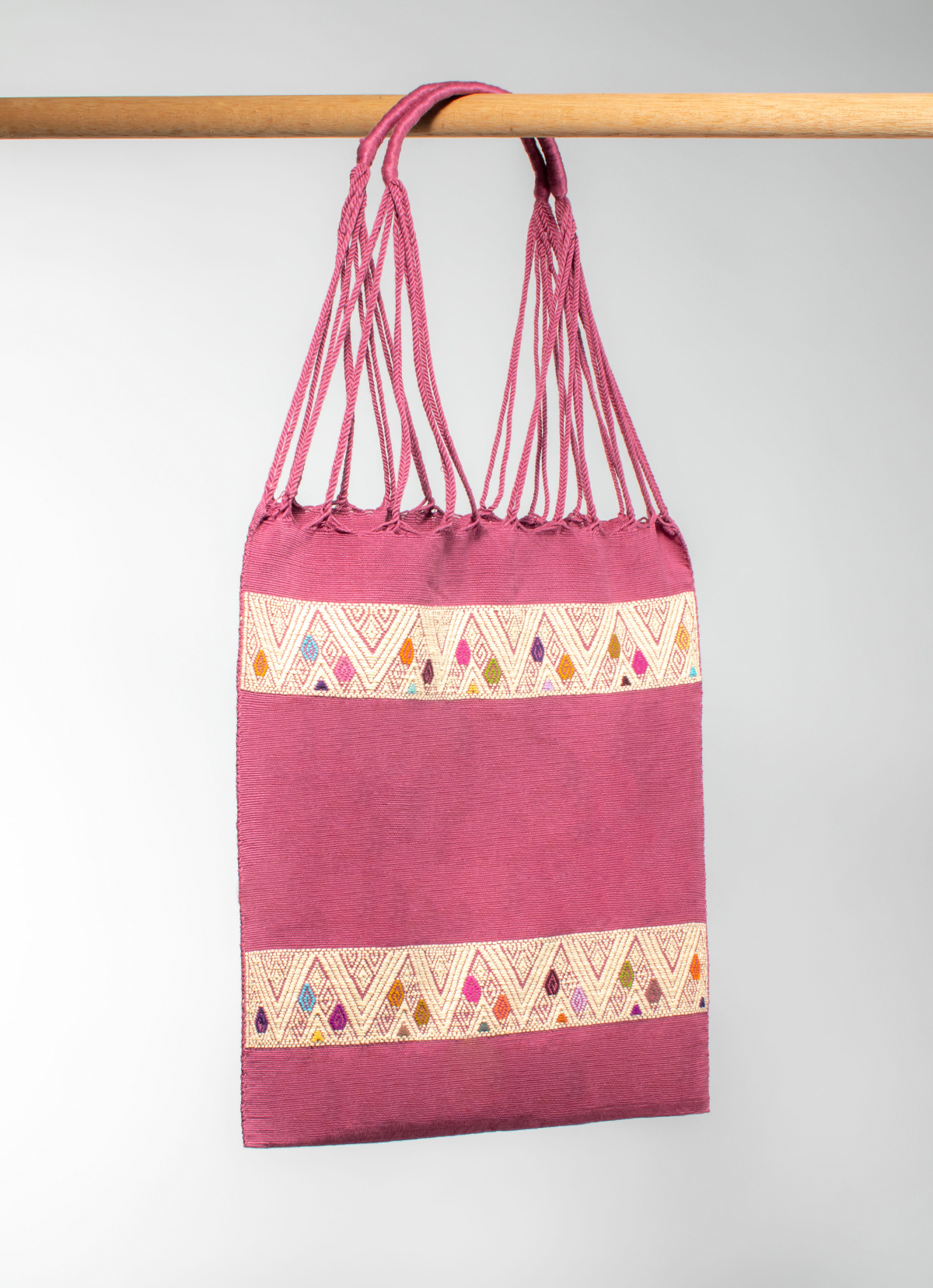 墨西哥腰機技藝手工腰織吊床包-2293WB-41X39cm-線條酒紅刺繡
