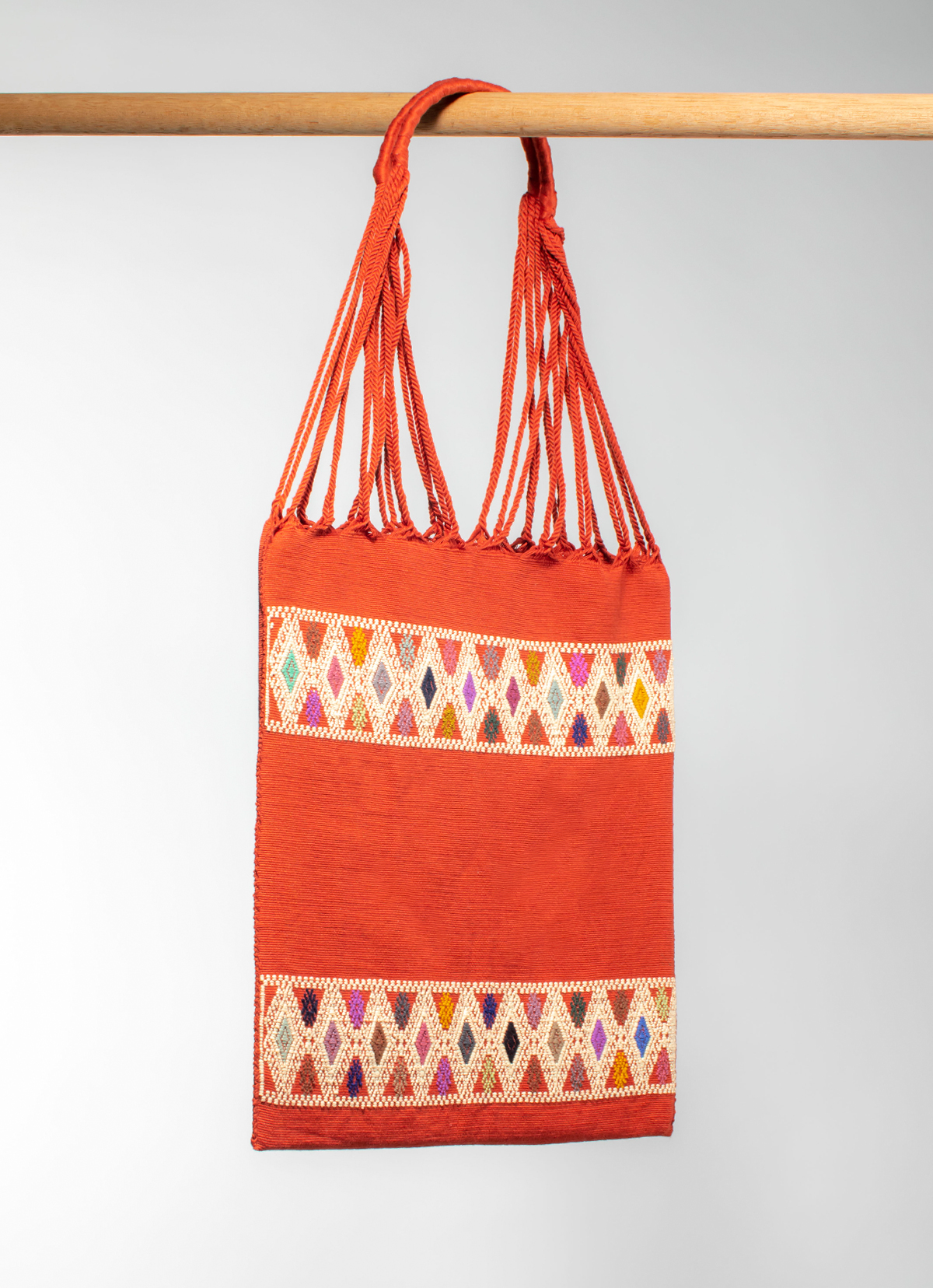 墨西哥腰機技藝手工腰織吊床包-2293WB-41X39cm-線條紅刺繡